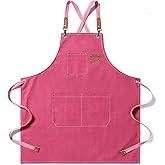 Hyzrz Chef Aprons for Men Women with Large Pockets, Cotton Canvas Cross Back Heavy Duty Adjustable Work Apron, Size M to XXL
