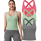 Evercute Workout Yoga Crop Tank Tops for Women 1/2/3 Pack Criss Cross Strappy Tops with Built in Bra Ribbed Seamless Tanks