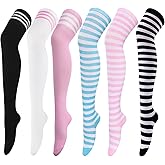 AQOKKA Extra Long Thigh High Socks for Women Striped Over Knee Thigh Socks Long Boot Thigh High Stockings Leg Warmers