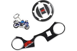 REVSOSTAR Real Carbon Look Gas Cap, Fuel Cap, Keychain and Triple Tree Front End Upper Top Clamp, Decal Stickers for GSXR 600 GSXR 750 GSXR 1000 K6 K7 K8 K9 L1 2006-2017, 3 Pcs Per Set