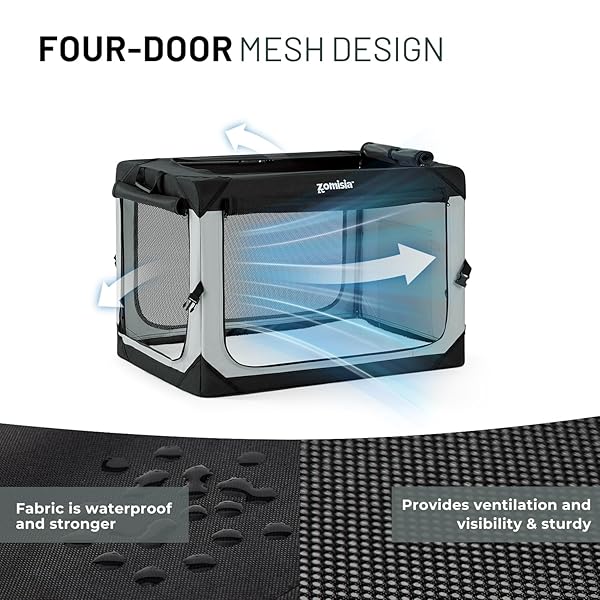 ZOMISIA COLLAPSIBLE DOG CRATE FOR MEDIUM DOGS – 30 INCH PORTABLE DOG TRAVEL CRATE SOFT SIDED WITH BREATHABLE MESH WINDOWS, FOLDABLE DOG KENNEL FOR INDOOR AND OUTDOOR, GREY