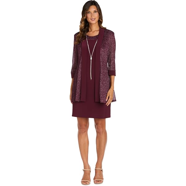 women's r&m richards beaded godet jacket & dress set Beaded Slip Chiffon Jacket Dress – R&M Richards main image 0
