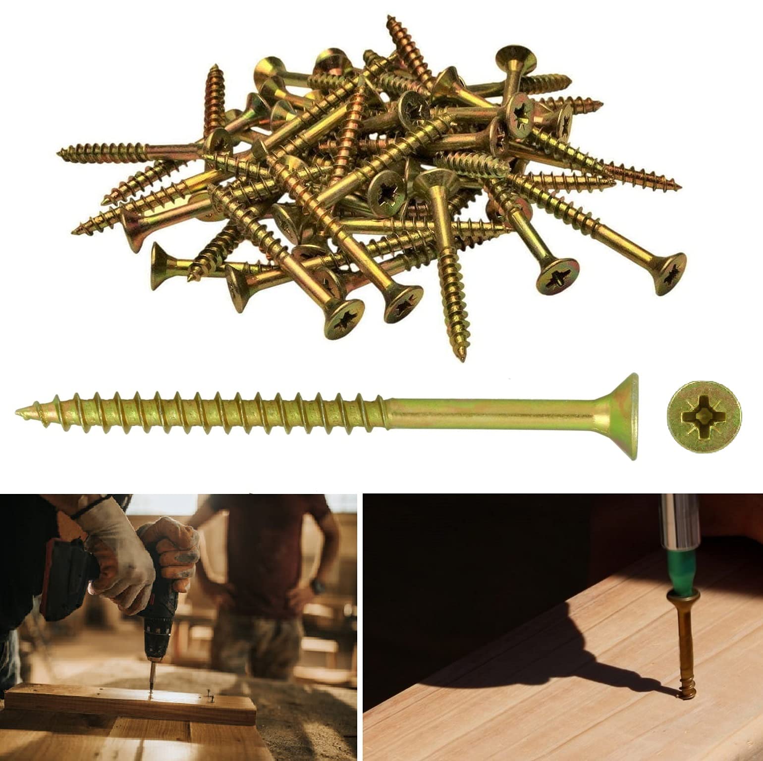 TERF® Multi Purpose Screws 6.0 X 180mm Pozi Flat Double Countersunk Zinc Yellow Screws For PVCu Wooden Timber Chipboard MDF and other similar types Screw Size 6.0 X 180mm - Pack of 10