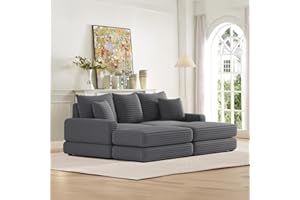 JEEOHEY Oversized Chaise Lounge Chair Indoor with Ottoman,86.6" W Corduroy Upholstered Comfy Sofa,Modern Couch with Deep Seat,Leisure Reclining Sleeper Chair for Living Room,Bedroom,Office(3 Seater,Grey)