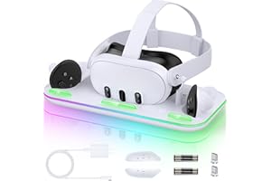 KAWAYE Fast Charging Dock for Meta Quest 3S/Quest 3 Accessories VR Headset Vertical Charging Station with RGB, Magnetic Charger Mode for with 2 Rechargeable Batteries-Large for Quest 3S/Quest 3