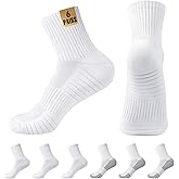 MUQU Mens White Quarter Athletic Socks - Cushioned Running Mid Crew Sock for Sports 6 Pairs