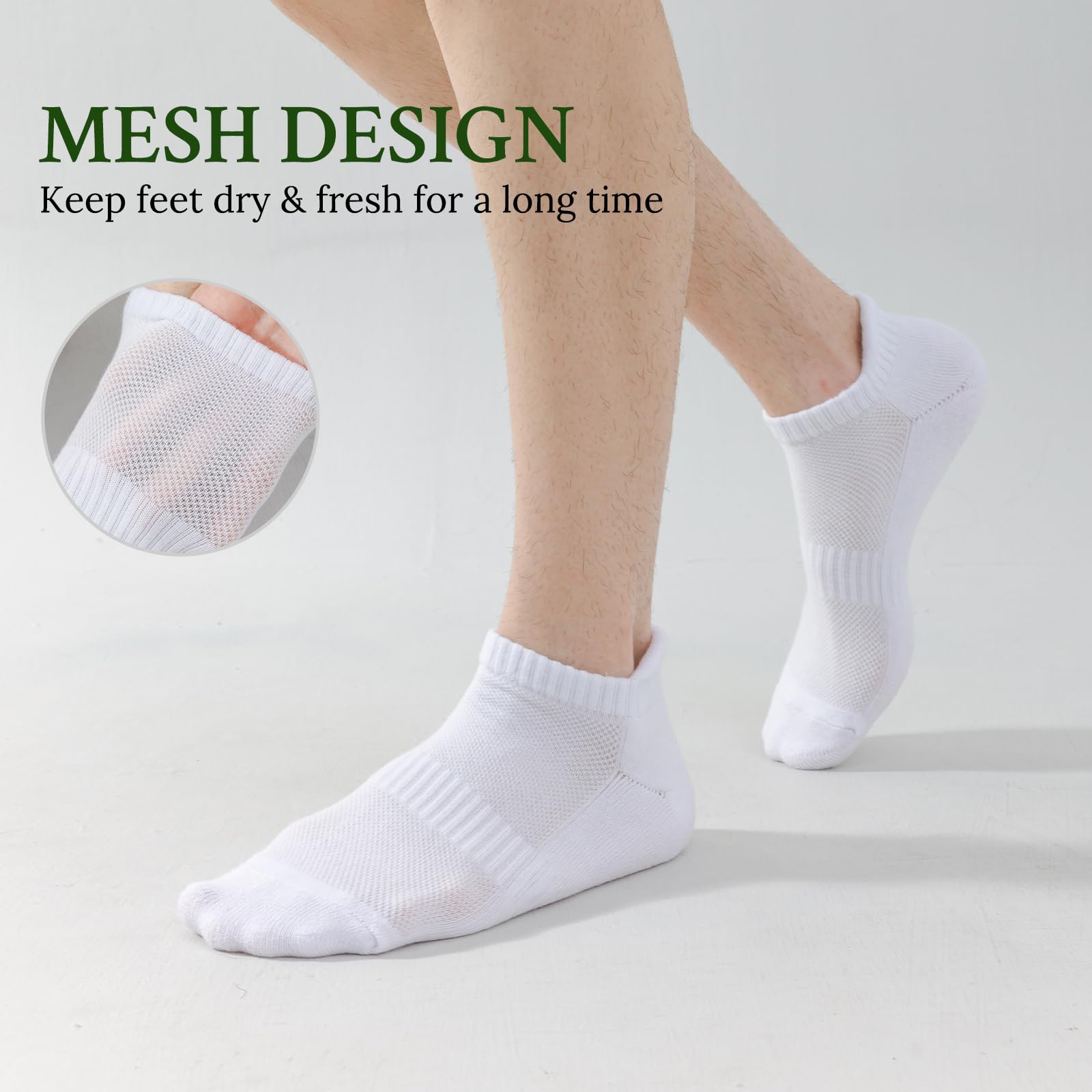 Wamicu 10 Paar Sneaker Socken Herren, Atmungsaktive Baumwolle Sportsocken, Kurz Halbsocken Laufsocken, Weiß, EU 43-46 6