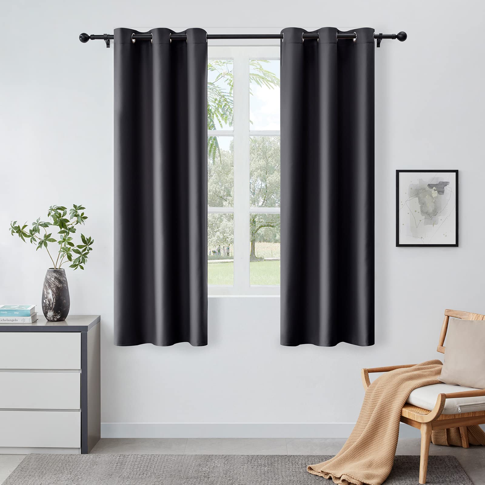 Lifewit Blackout Curtains for Bedroom, Thermal Insulated Room Darkening Curtains for Living Room, Set of 2 Panels (46x72 inch, Grey)