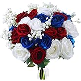Hotop 72 Pcs Artificial Rose Flowers Includes 54 Faux Silk Roses with Long Stems 18 Baby Breath Gypsophila Bouquets Fake Silk Floral for Women Gift Wedding Party Home Decor