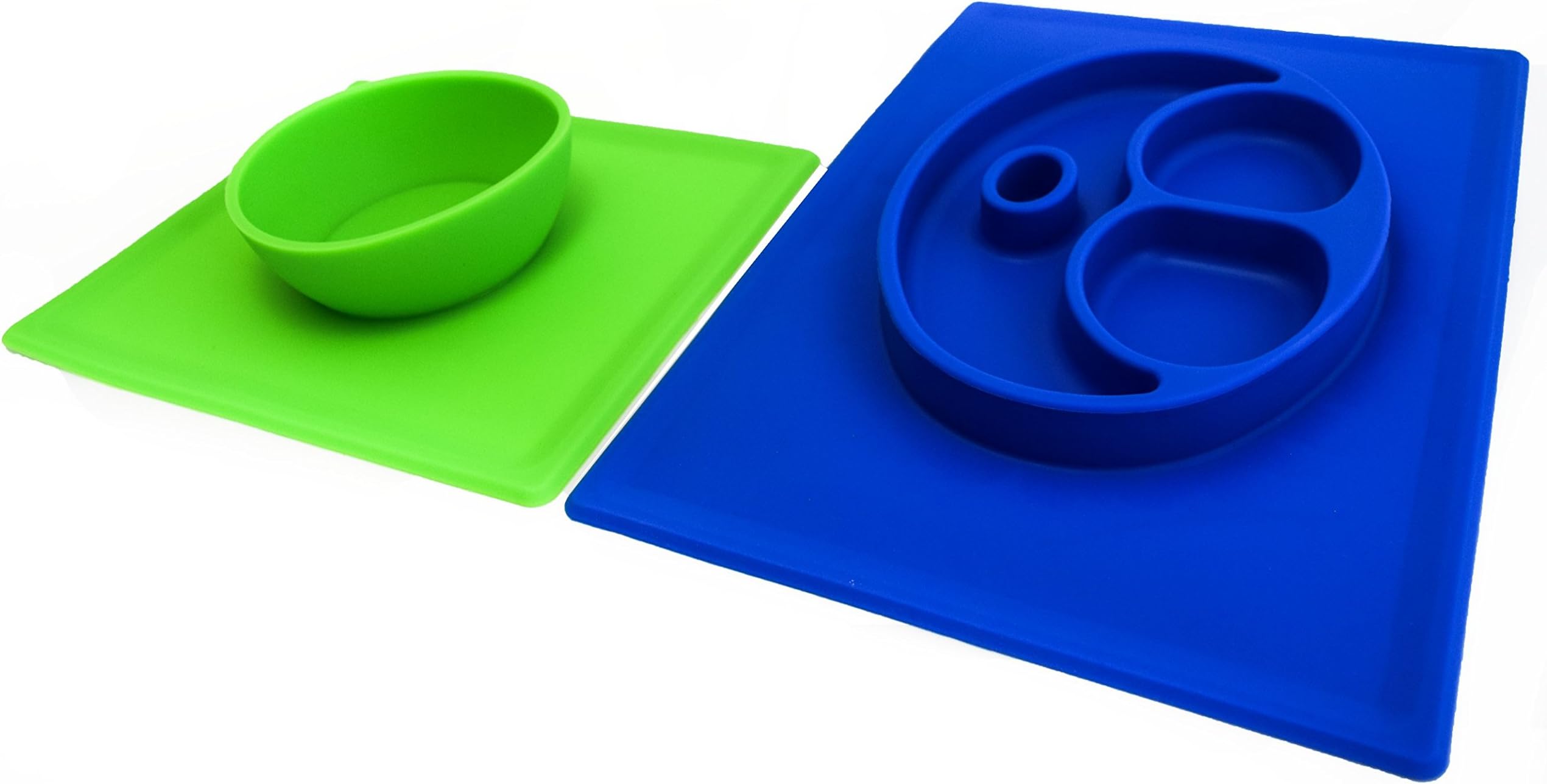 Unique 2 pack Silicone placemats for Kids, BPA Free, Non Slip Plate and Slip Resistant Spill Proof Bowl, 100% Food Safe and Child Friendly!