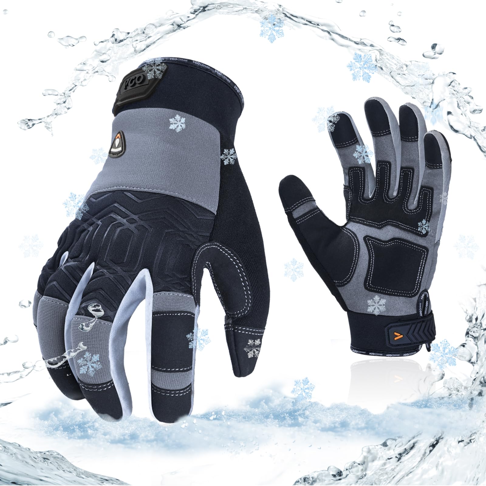 Vgo... 0℃/32°F Winter Synthetic Leather Work Gloves, Cold Weather Waterproof Safety Work Gloves,Cold Storage or Freezer Use,w/3M Thinsulate Lining 1Pair SL7716FLWP(Grey,S)