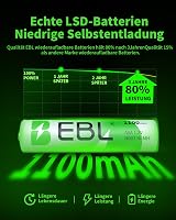 EBL 1100mAh AAA Ni-MH Rechargeable Batteries 4 Pack Retail Blister view 2