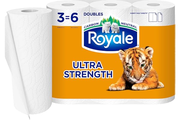 Royale Tiger Strong Paper Towel, 3 Double Equal 6 Rolls, 98 Half Sheets per Roll, White