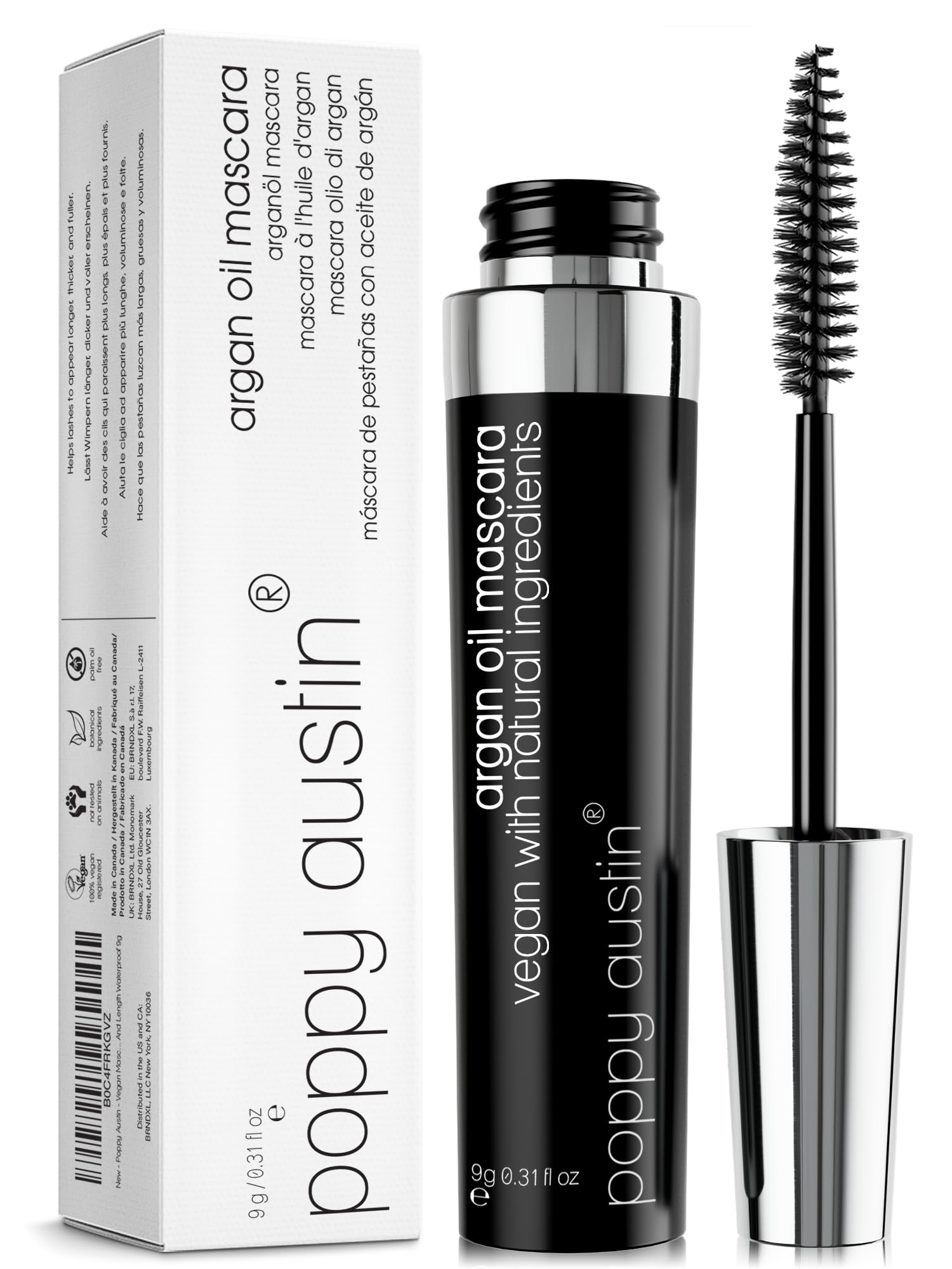 Poppy Austin - Vegan Mascara Black Volume And Length Waterproof - Gentle, Hypoallergenic Volumising Mascara, Organic & Cruelty Free All Natural Organic For Sensitive Eyes (9 Gram)