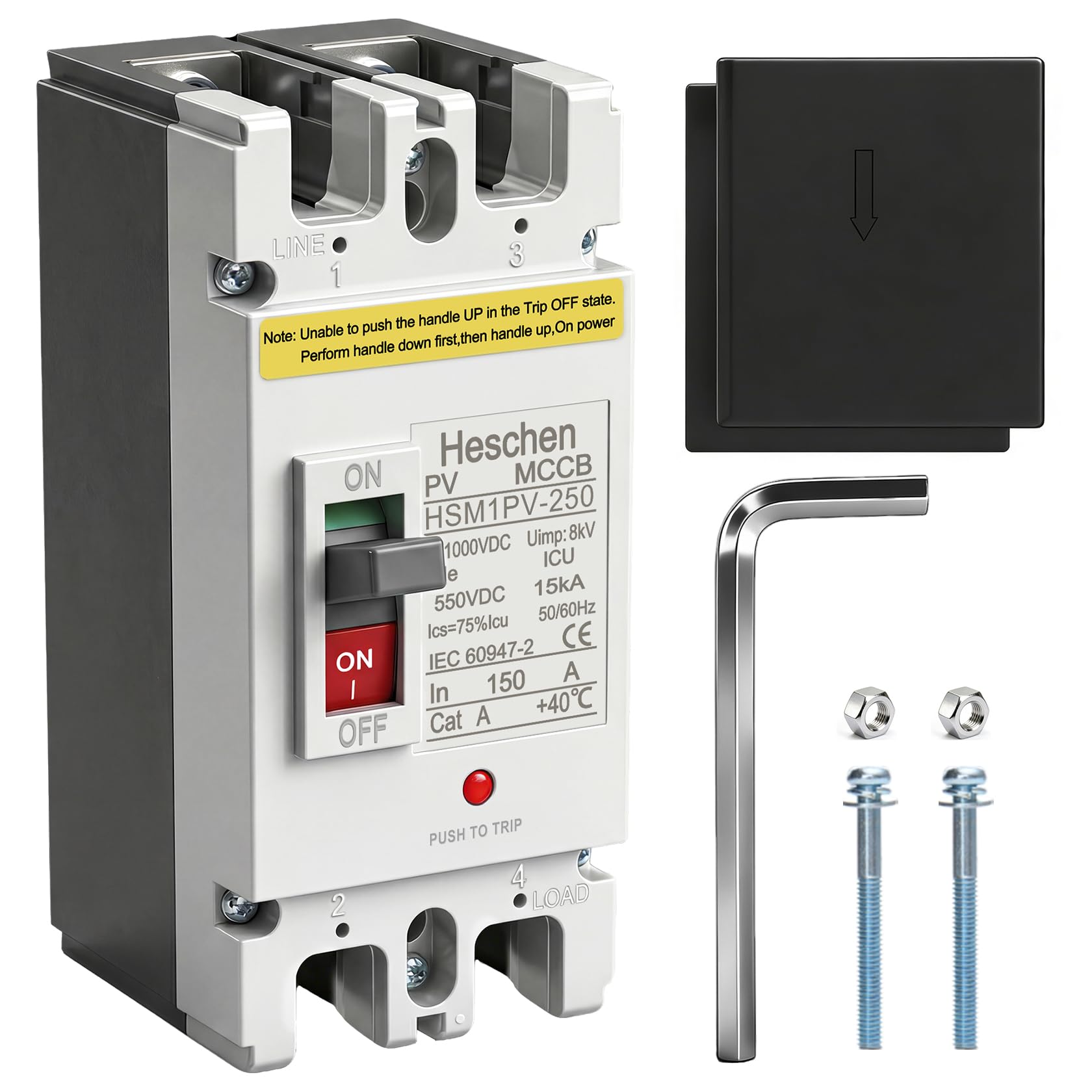 Heschen DC Molded Case Circuit Breaker MCCB,2 Poles, DC550V, Photovoltaic Circuit Breaker, for Solar PV System Solar Panels Grid System (HSM1PV-250 150A)
