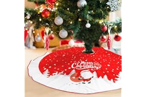 CEOSANDE Red Christmas Tree Skirt 48 Inches Snowflake Christmas Tree Mat with Cute Santa Claus White Reindeer Christmas Skirt Tree Farmhouse Xmas Ornaments for Holiday Party Christmas Decorations