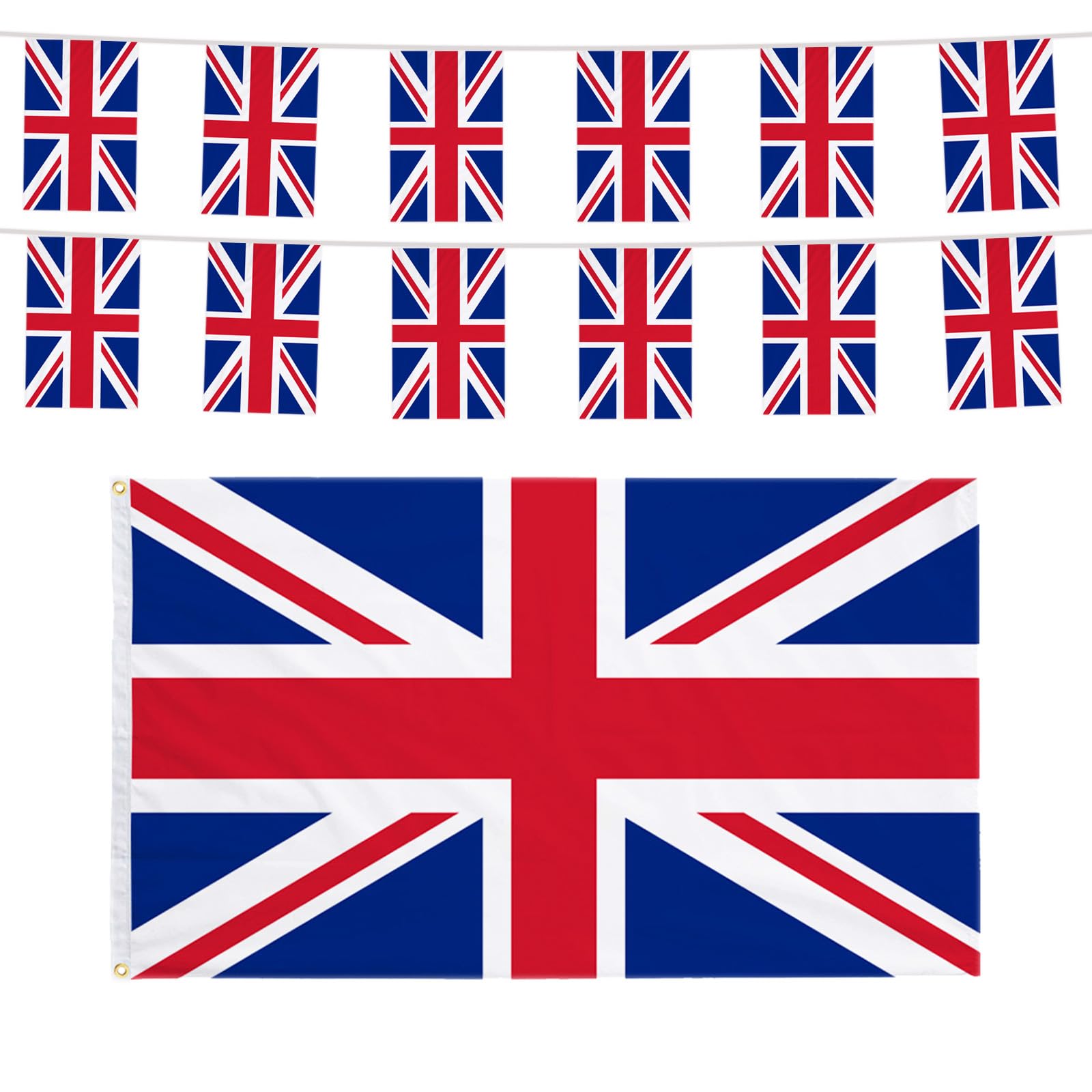 YOFANUP Union Jack Flag, Union Jack Flags Bunting, Britain Flag 5x3ft/150x90cm with Eyelets, Bunting - 20 Flags, 16.5ft/5m, Great for Festival Celebration and Olympic Decorations (Britain, 4 Pack)