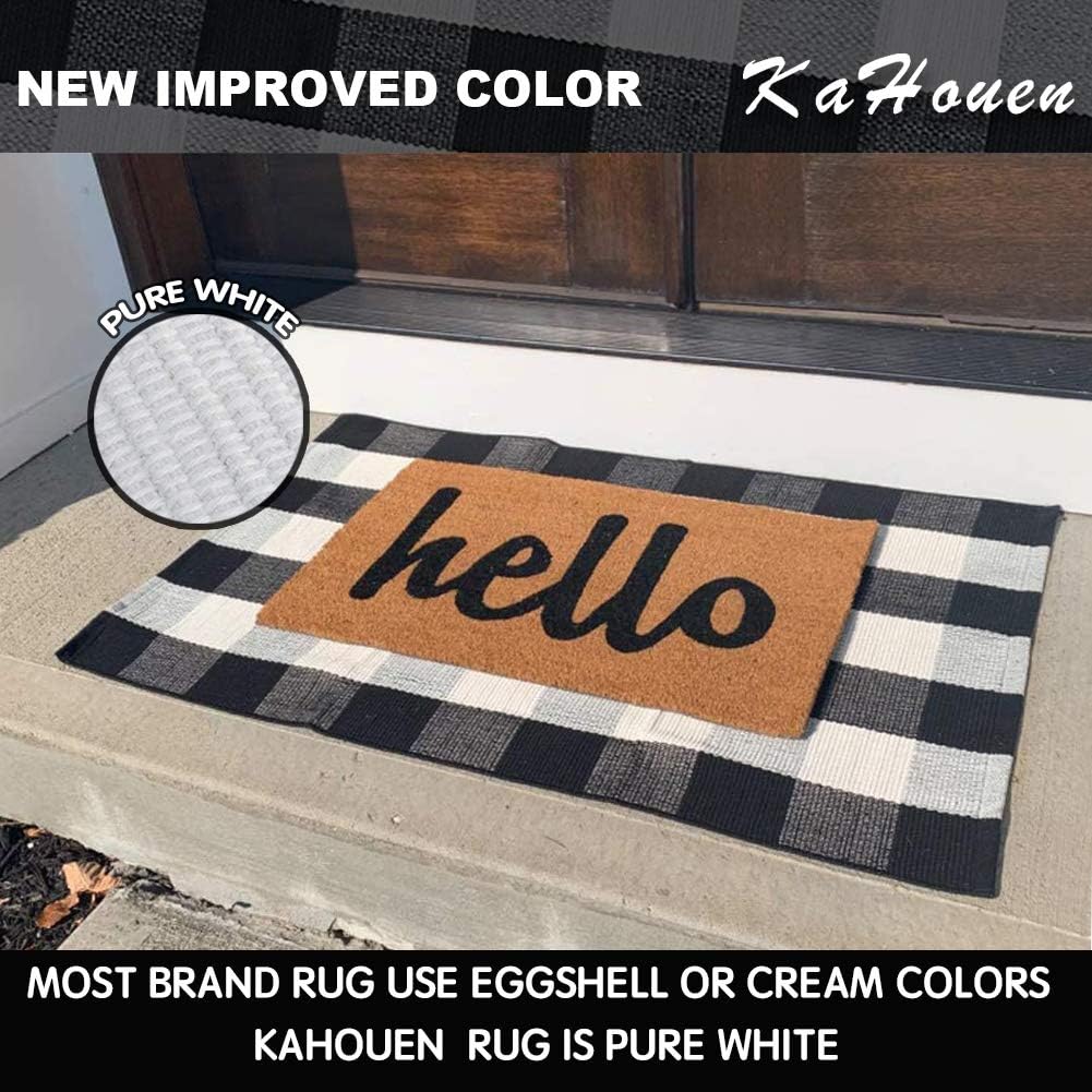 KaHouen Cotton Buffalo Check Rug 27.5 x 43 Inches, Buffalo Plaid Rug, Washable Hand-Woven Outdoor Checkered Rugs for Layered Door Mats/Kitchen/Farmhous (Outdoor Front Door Mat): Kitchen & Dining