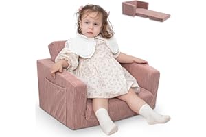 Jouha Thick Toddler & Kids Couch,Toddler Chairs Comfy, Soft Pink Kids Chair Convertible Seeper with Toddlers for Boys and Girls 1-3 to Playroom or Bedroom