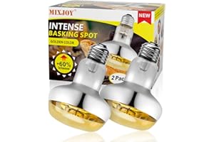 MIXJOY 2Pack 100W Reptile Heat Lamp Bulbs, Upgraded Golden Glass 60% Intense Heat Bulb UVA Daylight Basking Spot Light Bulb for Reptiles, Turtle, Lizard, Tortoise, Bearded Dragon, Gecko, Chicken