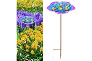 BAOKITOOK Bee Watering Station-Golden Purple Puddler Bee Bath & Feeder with Metal Stakes - 30 Glass Marbles, Vivid Flower Design, Garden Yard Decor (Purple-1PACK)