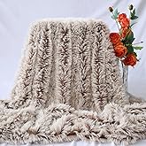 Plush Super Soft Blanket Bedding Sofa Cover Furry Fuzzy Fur Warm Throw Qulit Cozy Couch Blanket for Winter (51"x63",Brown and White)
