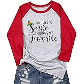 I Like to Smile Smilings My Favorite Shirt Christmas Women Cute Elf Hat Graphic Print Splicing Sleeve Tshirt