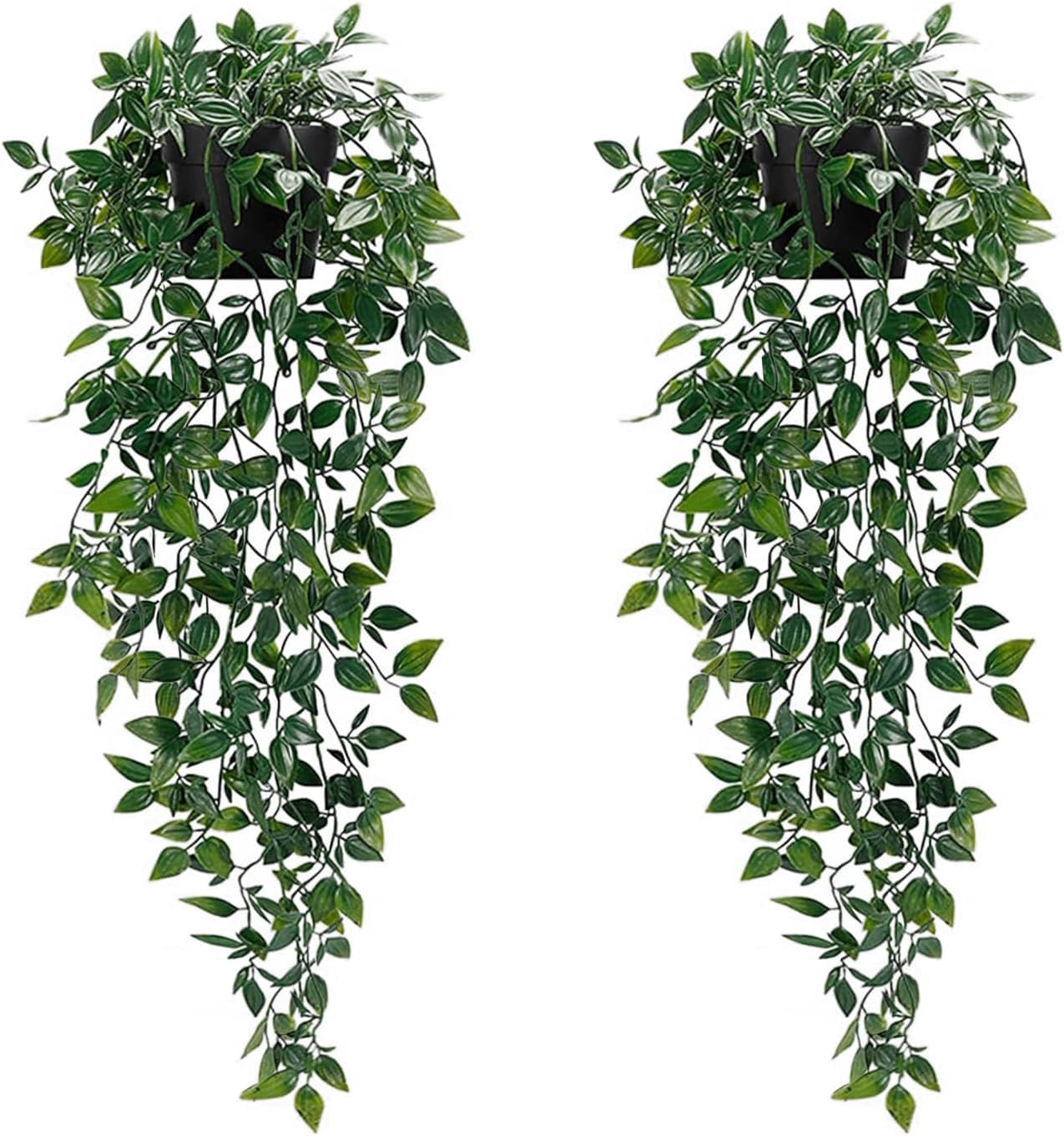 Koksi 2-Pack Artificial Hanging Plant with Pots- Realistic Green Plants Flowers - Indoor & Outdoor Faux Greenery for Home Decoration, Living Room, Bedroom (2-Pack Hanging)