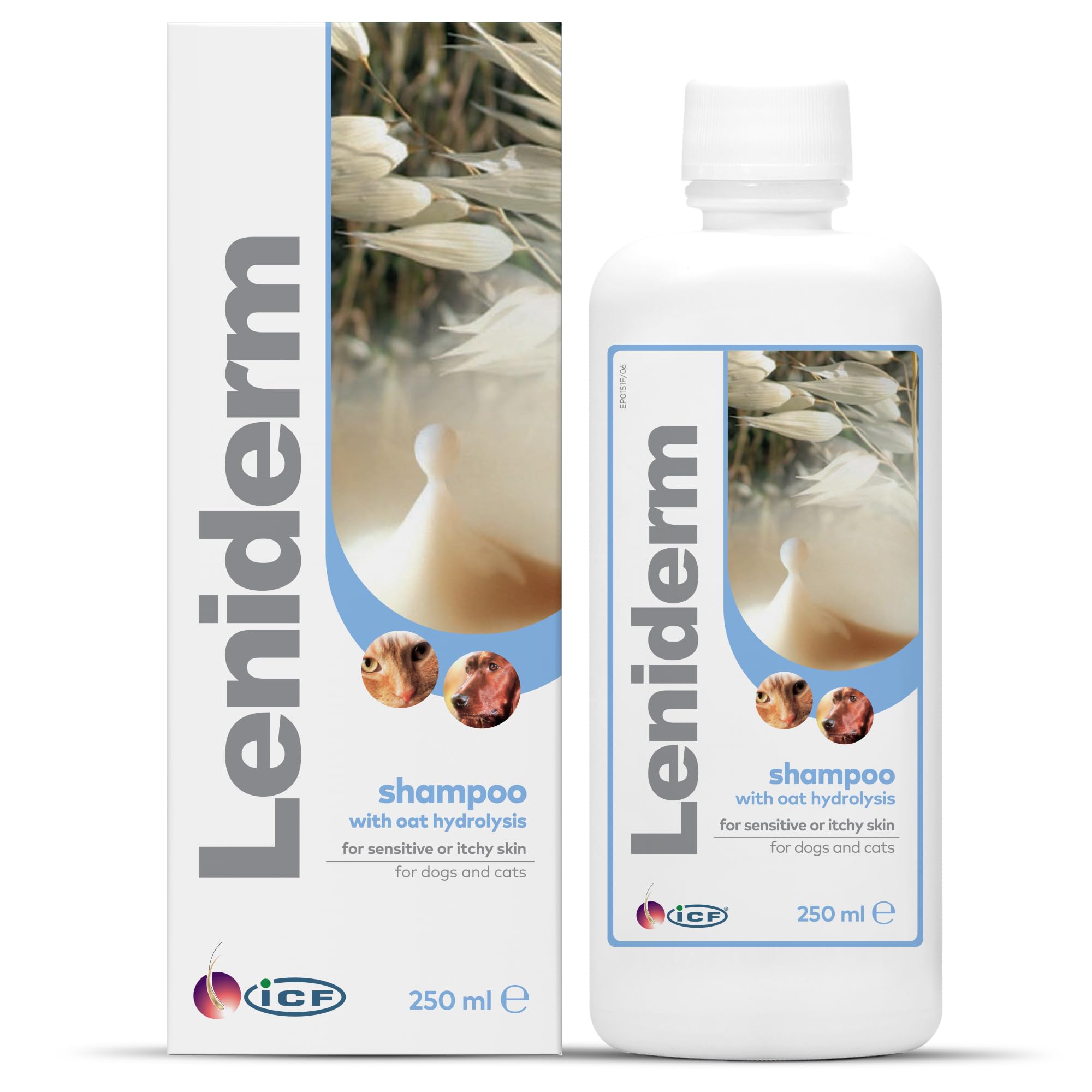 ICF | Leniderm Dog Shampoo for Itchy Skin Relief | Cat & Dog Shampoo and Conditioner for Pets with Sensitive Skin | 250 ml