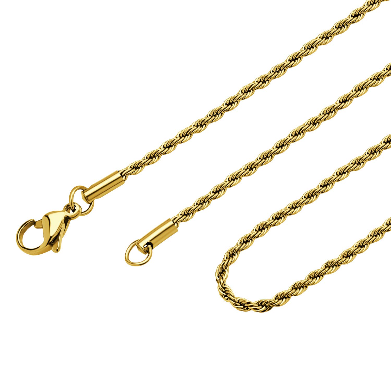 555Jewelry Stainless Steel High Polish Classic Charm Cable Chain Twisted Singapore Rope Link Secure Single Claw Clasp Necklace Women Men Unisex Jewelry Accessory, Yellow Gold 16 Inch — image 1