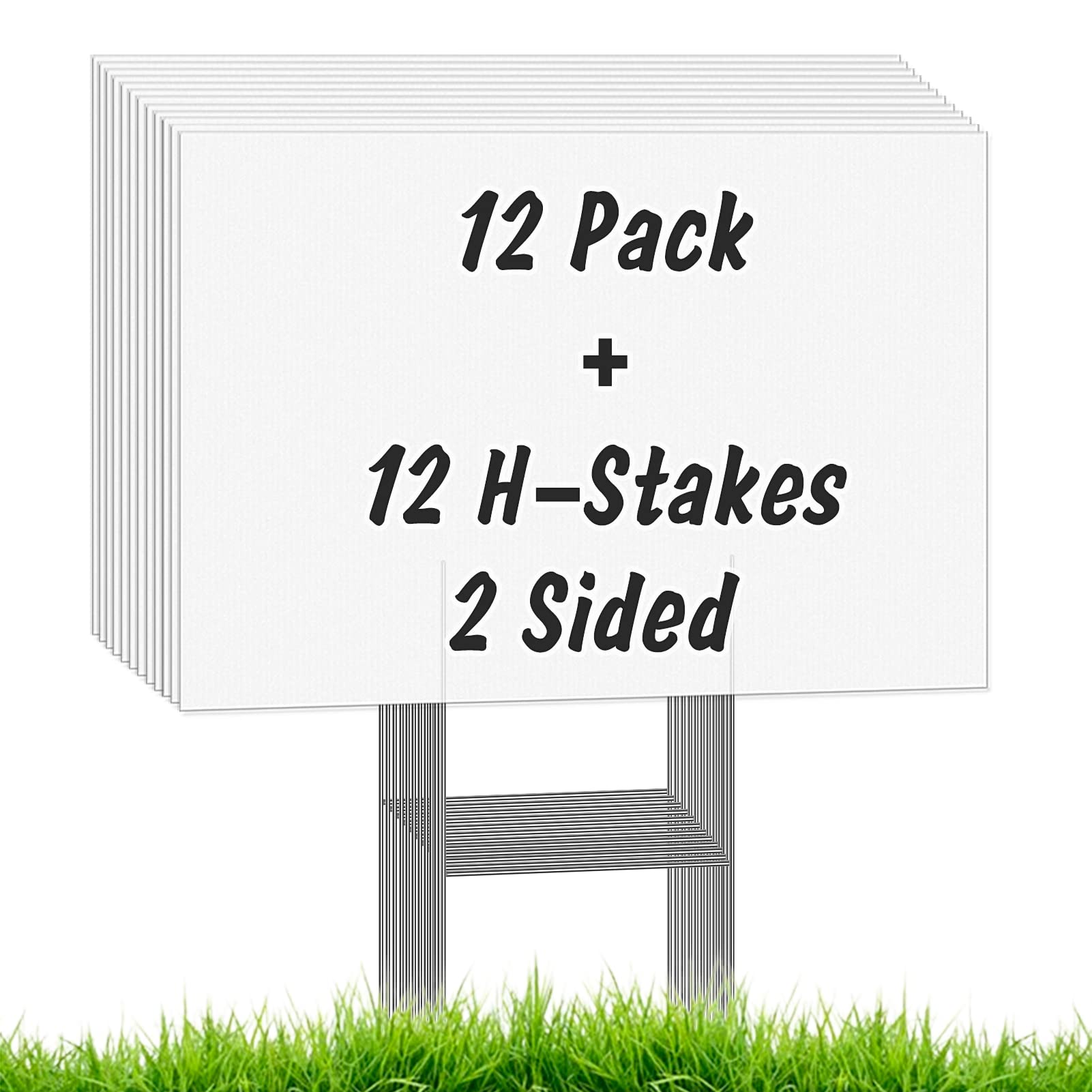 Photo 1 of 12Pcs Blank Yard Signs with Stakes, IKAYAS 17X12inch White Garden Yard Signs Yard Sale Signs Corrugated Plastic Signs for Party Decorations,Garage Sale, Guidepost, Open House