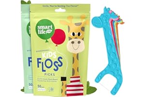 SmartLifeco Biodegradable Kids Flossers - Fluoride Free & Plant Based | Eco Friendly Dental Floss Picks for Children | Fun Animal Flossing Sticks for Toddlers Teeth | Compostable (100 Pack, Mint)