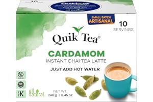 QUIK TEA QuikTea Cardamom Instant Chai Tea Latte - 10 Count Single Box - Superfood Antioxidant, Digestion Tea