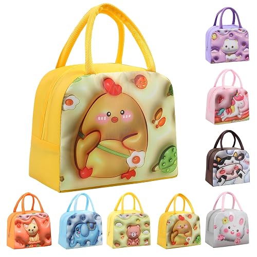 LHLZNB 3D Three-Dimensional Cartoon Lunch Bags， Insulated Pack Lunch Bag for Kids Girls Boys, Portable Lunch Box Bag, Thermal Leak-Proof Cooler Bag for Work School Travel Picnic (Yellow Chick)