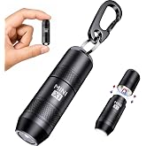 Acoszero EDC Mini Flashlights High Lumens LED Pocket Keychain Magnetic Activation Flashlight Type-C Rechargeable Small Flashlight Long Battery Life &amp; Long Illumination Distance (1, Black)