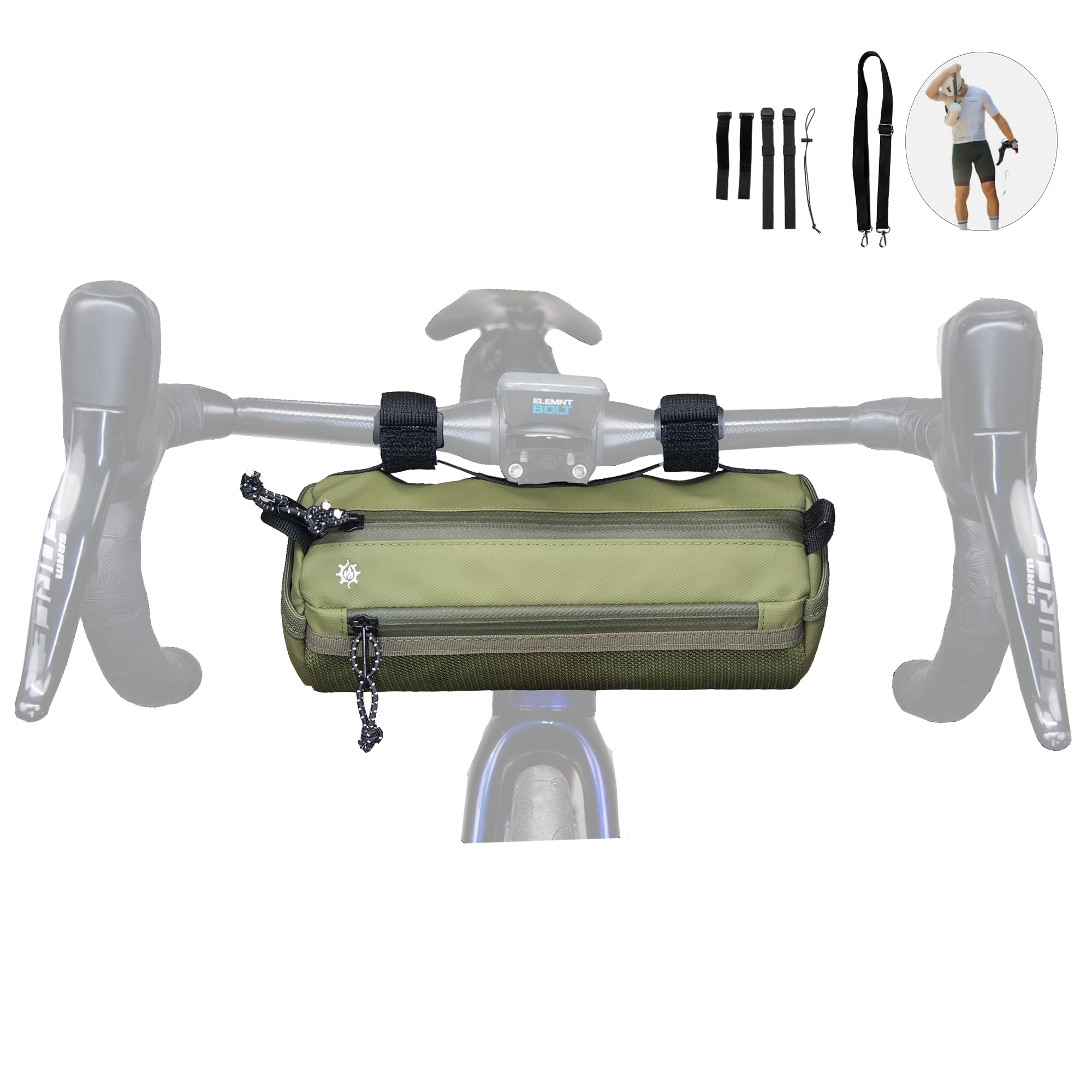 Lumiere & Co. Bike Handlebar Bag - Durable, Multiple-Size Options and Multi-Color Options -Dual Elastic Straps, Clips & Hook & Loop Attachments (Medium, Green)