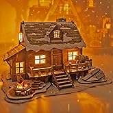 LED 3D Wooden Puzzle Winter Cabin DIY Miniature Building Kit with LED Lights - 3D Craft Rural Wooden Cabin Models Decor Gift 