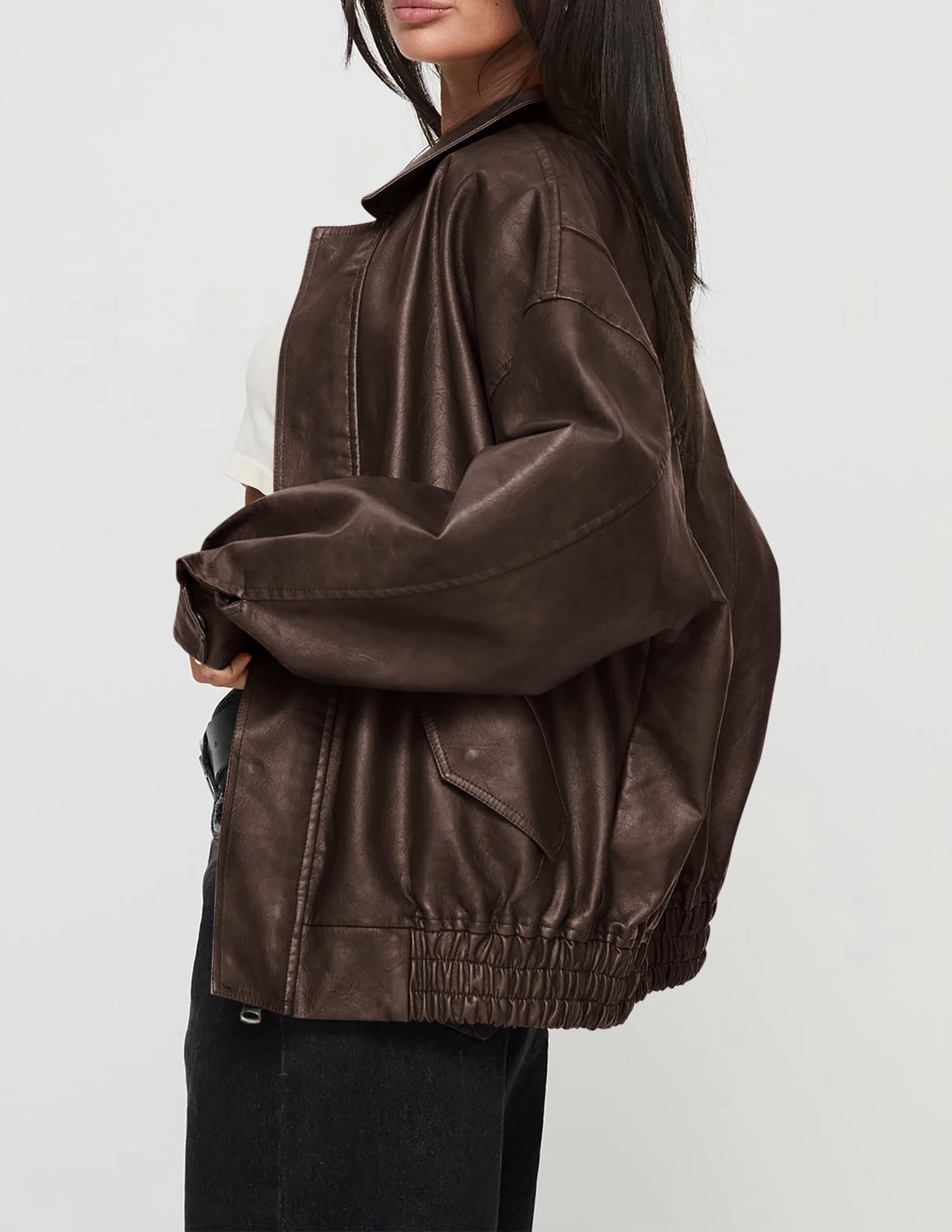 PRETTYGARDEN Women's Faux Leather Motorcycle Jacket Trendy Fall Spring Clothes Oversized Zip Up Winter Coat Outerwear