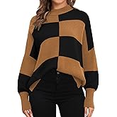 ZAFUL Womens 2025 Trendy Sweater Checkered Oversized Pullover Sweaters Side Slit Cozy Fall Winter Jumper Tops