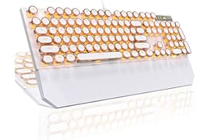 MageGee Typewriter Mechanical Gaming Keyboard, Retro Gold Punk Round Keycap LED Backlit USB Wired Keyboards for Game and Office, for Windows Laptop PC Mac - Blue Switches