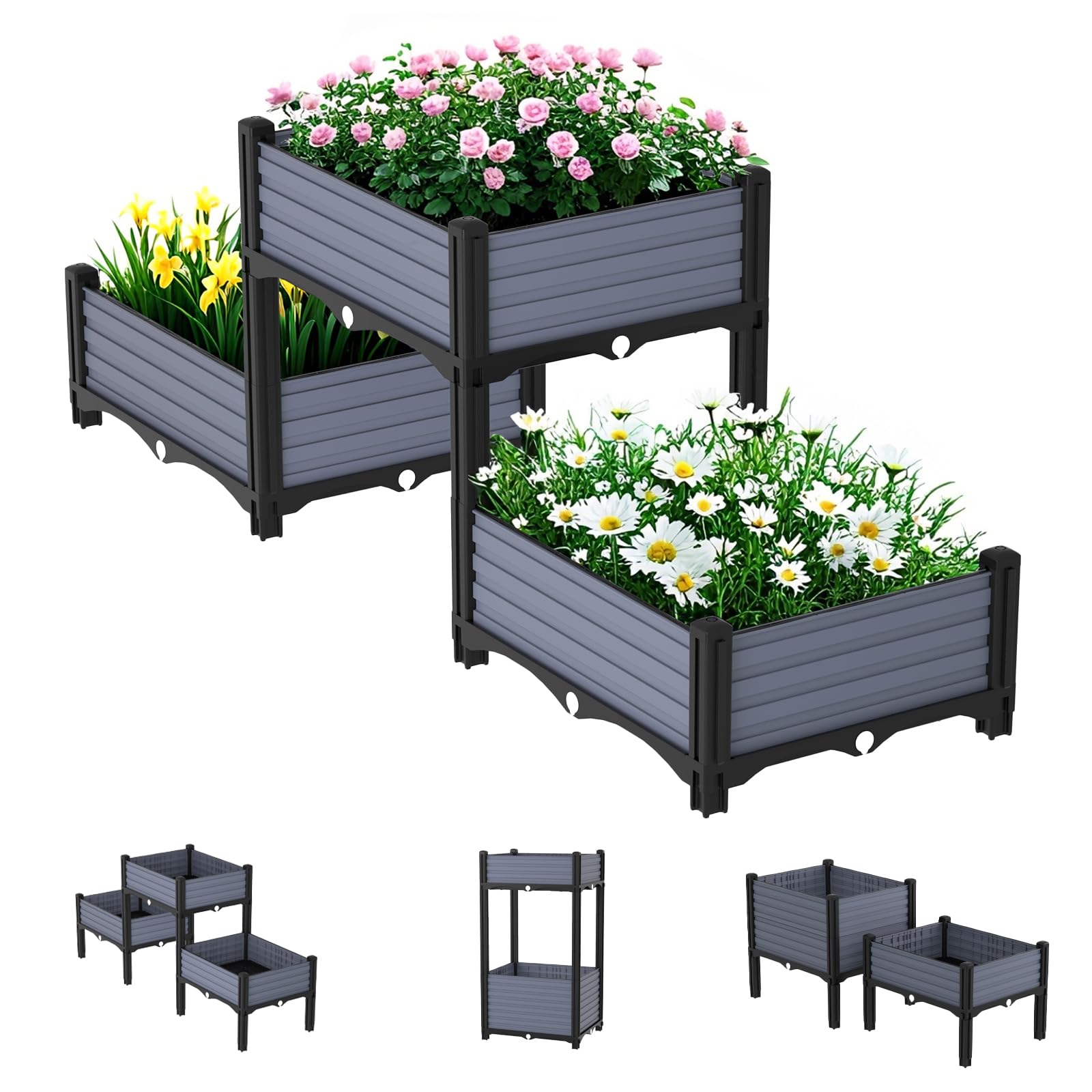 Photo 1 of **Similar To Item Pictured** AprilGarden Planter Box Raised Garden Bed with Reinforced Support Rods, Drainage Grid, Multi-Combination Options for Vegetables, Flowers, and Herbs, Ideal for Balcony, and Patio Gardening