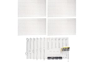 FRAYSCENT Metal Pegboard Panels Garage Storage & Organization Products Peg Boards for Wall, 4 Pcs 24” x 12” Garage Metal Board Tool Organization, Steel Pegboard Tool Board Garage White Pegboard Wall Organizer