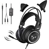 SOMIC Stereo Gaming Headset with Mic for PS4, PS5, Xbox One, PC, Mobile Phone, 3.5MM Sound Detachable Cat Ear Headphones Lightweight Self-Adjusting Over Ear Office Headphones G951S Black