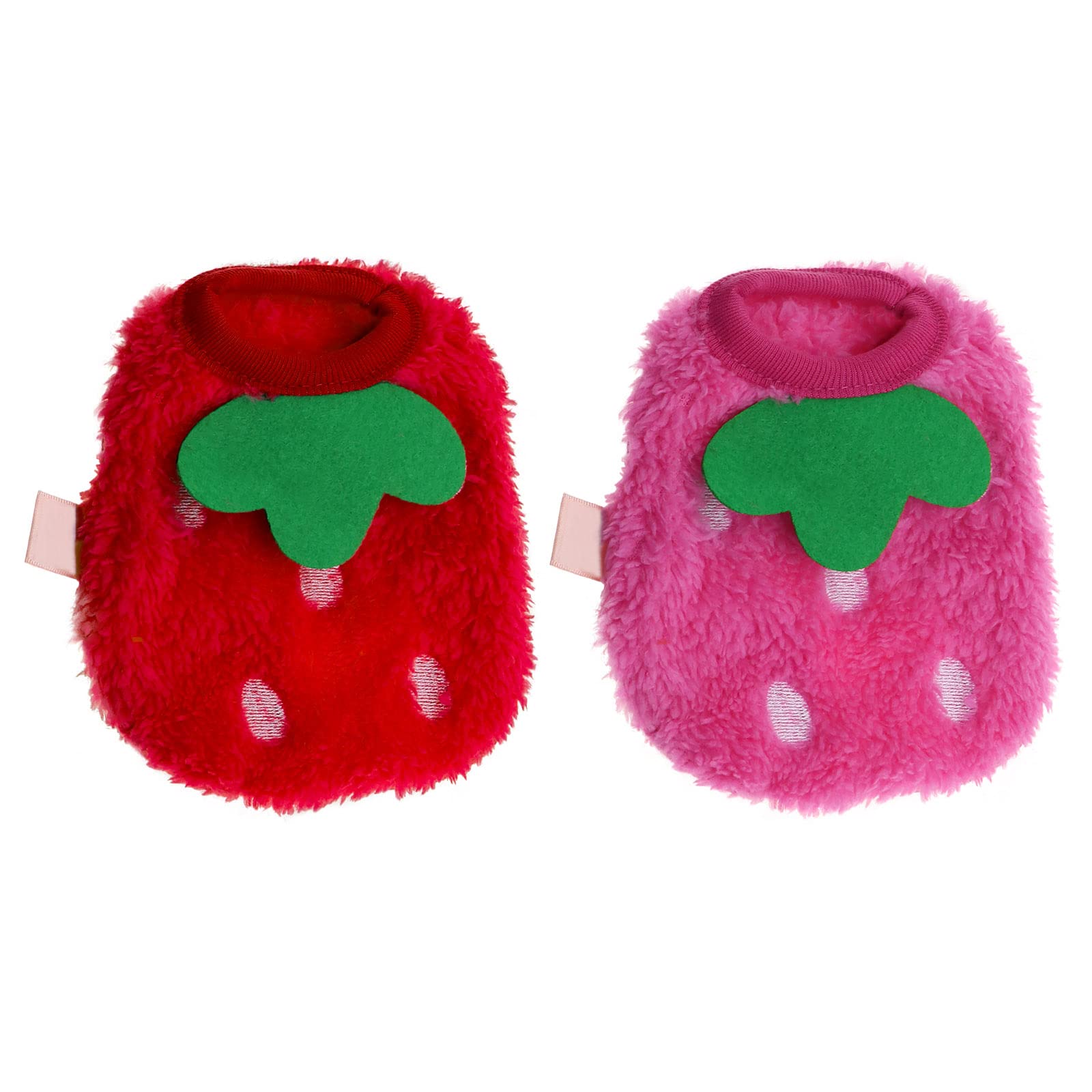 ECSiNG 2PCS Strawberry Guinea Pig Clothes Small Pet Winter Plush Warm Apparel Costumes Soft Coats for Rabbits Ferrets Chinchillas Kittens 3XS
