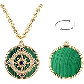 Fettero Necklaces for Women Trendy 14K Gold Plated Charm Necklace Green Malachite Heart Coin Butterfly Cross Clover Pendant Dainty Gold Necklace for Women Jewelry