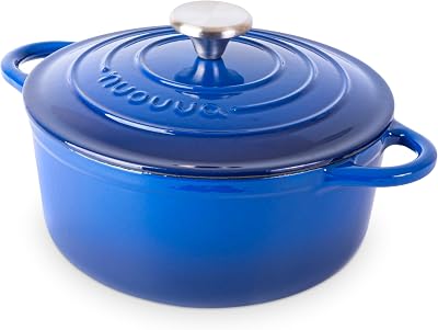 Nuovva Enamelled Cast Iron Dutch Oven 3.1 Qt with Lid 22cm Dark Blue