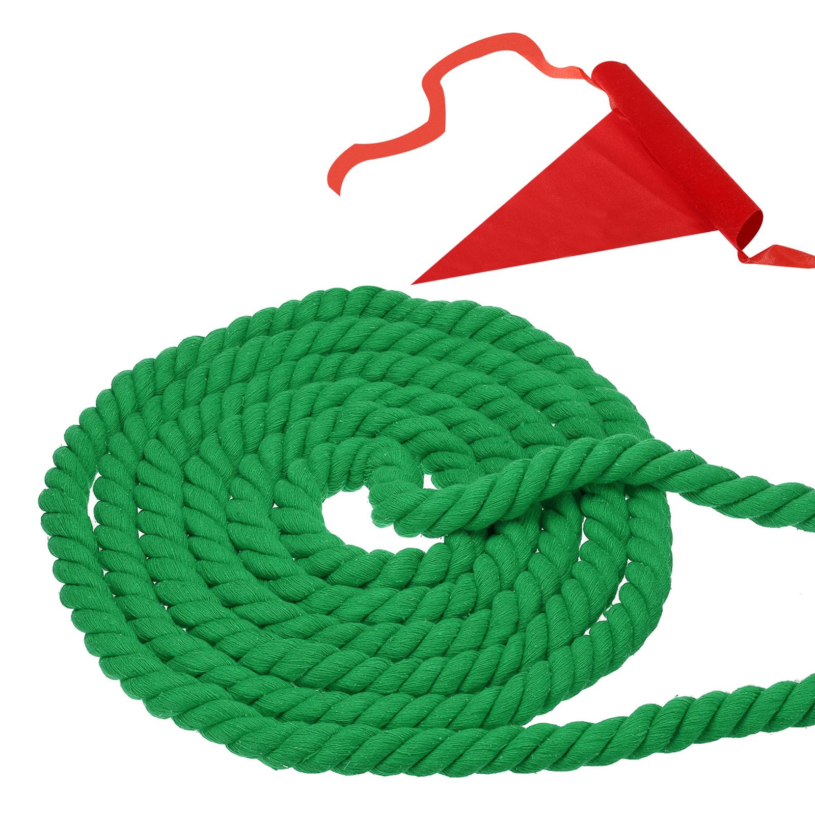 PATIKIL 20 Feet Tug of War Rope for Adults Teen, 3-Strand Natural Twisted Cotton Rope with Flag for Yard Game Team Building Activities, Green