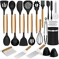 Silicone Kitchen Cooking Utensils Set, Umite Chef 31 pcs Heat Resistant Silicone Wooden Handles Cooking Utensil Spatula…