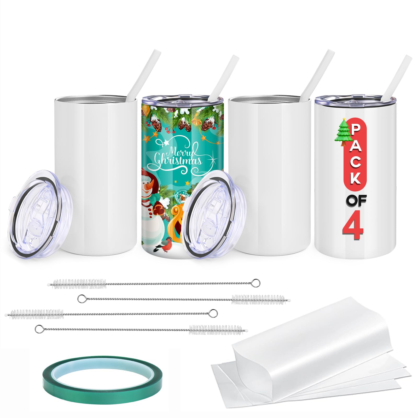 Photo 1 of Rommeka Sublimation Sippy Cups, 12oz 4 Pack Sublimation Blanks Skinny Straight Tumbler Bulk Stainless Steel Insulated Sublimated Tumblers with Lids and Straws for Kids and Adults