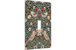 YAMXBFA Morris Vintage Floral Strawberry Birds Botanical 1 Gang Light Switch Cover Decorative Olive Single Toggle Wall Plate Electrical Switchplate Home Decor for Living Room Bedroom Decorate